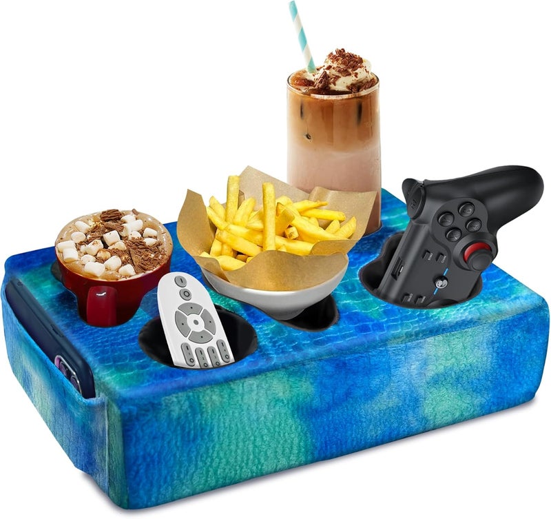 NISDOING Couch Cup Holder Pillow, 5 Hole Couch Drink Holder! Keep Drinks Hand Side and Keep Temp, Prevent Spills and Use Anywhere. Cup Holder for Couch, Bed, Camping, RV, Car, Beach. Blue - Image 1